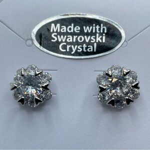 Swarovski Elements Diamond White Crystal Flower Stud Earrings Silver Halo